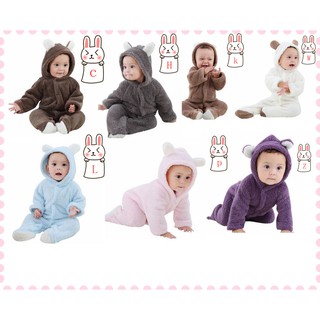Áo bông liền quần dài tay có mũ trùm hình thỏ xinh xắn cho bé