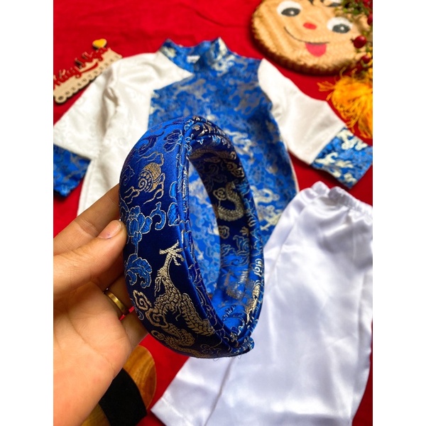 Bộ áo dài bé trai có kèm quần, vấn đầu xịn ảnh thật