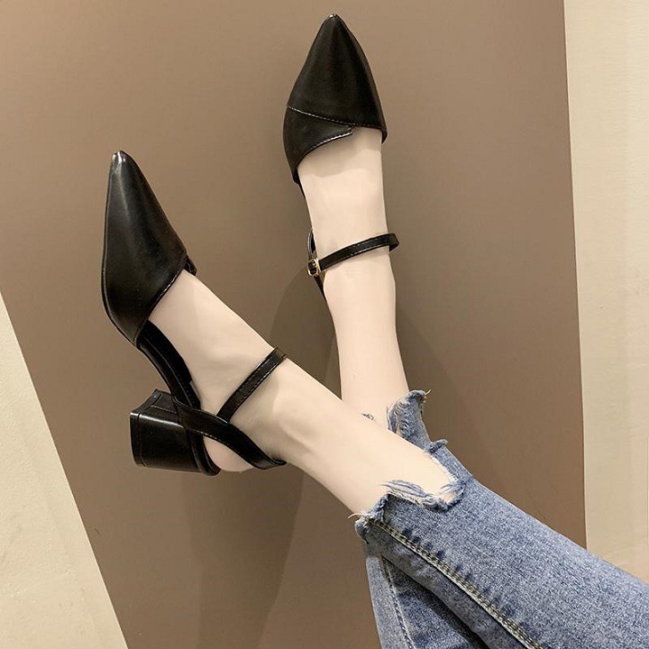 FREE SHIP giày cao gót / sandal cao gót 5p gót vuông mũi nhọn 009