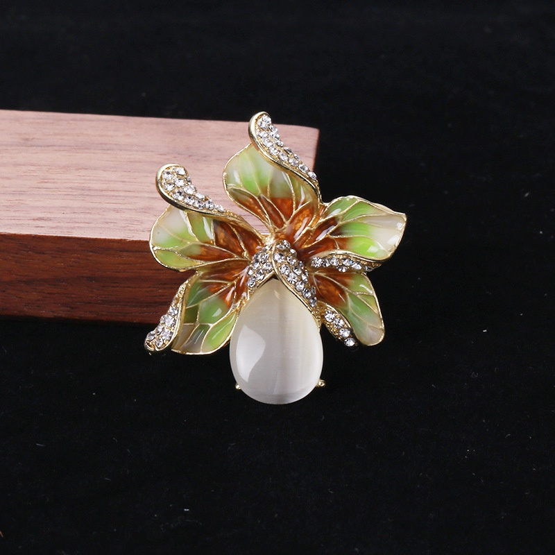 Ghim Cài Áo Hình Hoa Đính Đá Opal Sang Trọng 2 Màu Tùy Chọn Chất Lượng Cao Thời Trang Cho Nữ