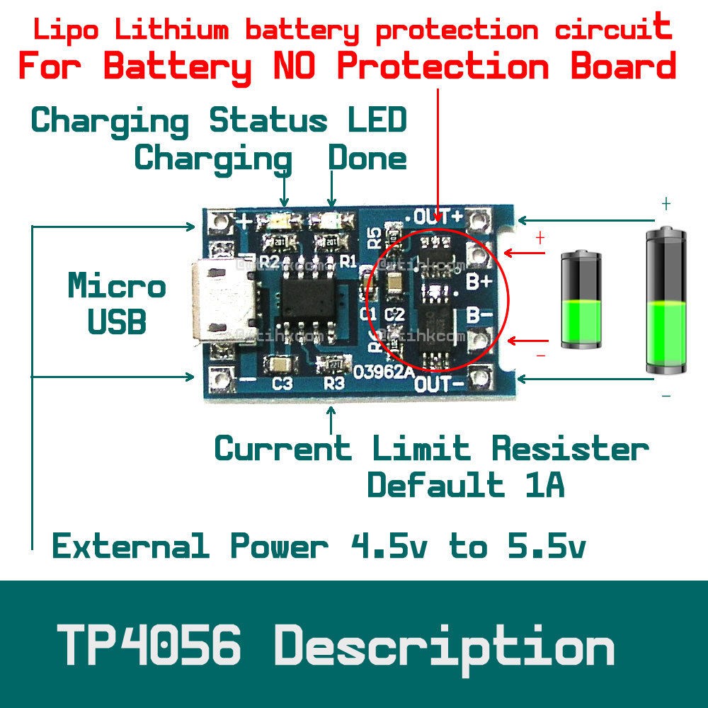 Mạch sạc pin Litium LOẠI TỐT  1A 3.7V TP4056 có IC bảo vệ