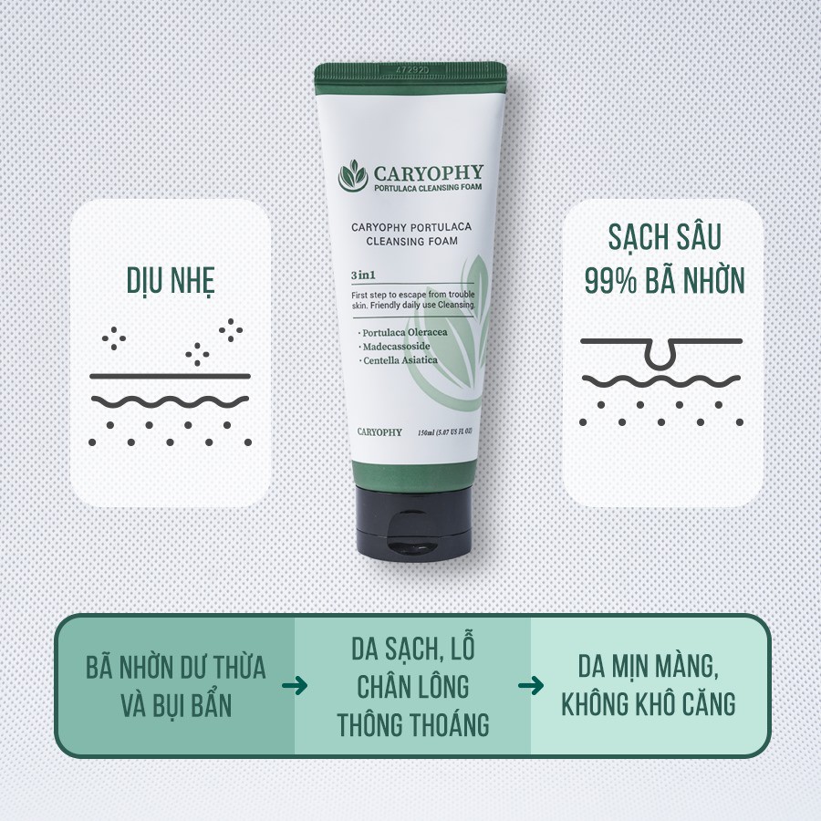 Sữa rửa mặt cho bà bầu cho da dầu mụn da khô da nhạy cảm Hàn Quốc chính hãng Caryophy 150ml