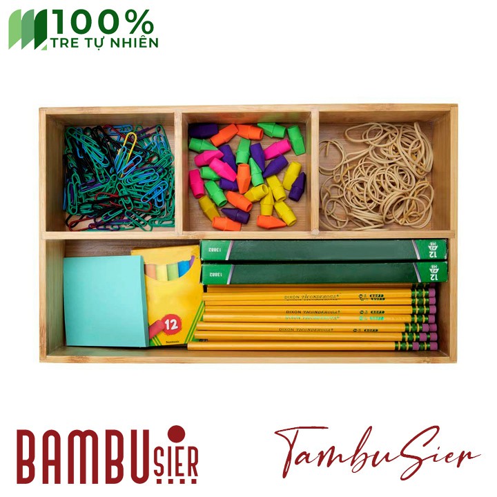 [BAMBOO] Khay gỗ tre chia đồ đa năng 4/5 ngăn - khay đựng muôi thìa đa năng cao cấp [B'AUSTIN]