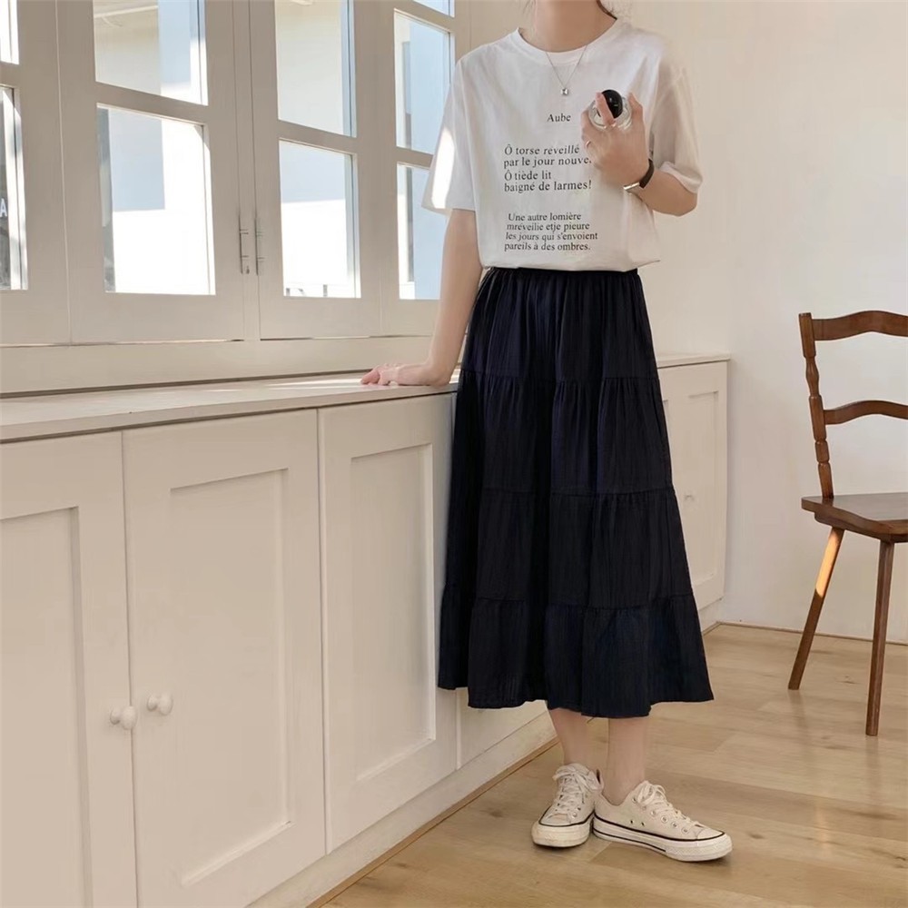 Chân váy tầng đũi nhăn dáng xòe nữ - Đầm cạp chun lưng cao phối đuôi cá màu đen ulzzang SIÊU ĐẸP | BigBuy360 - bigbuy360.vn