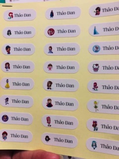 In sticker tên con dán đồ dùng học tập