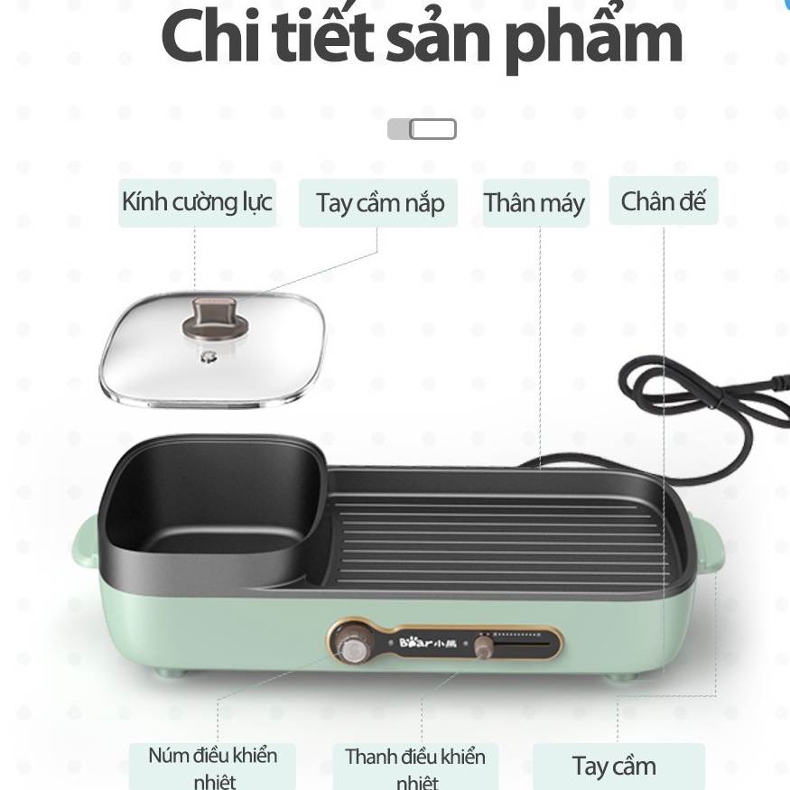 Bếp Lẩu Nướng Điện 2 Ngăn Đa Năng 2in1 Bear -