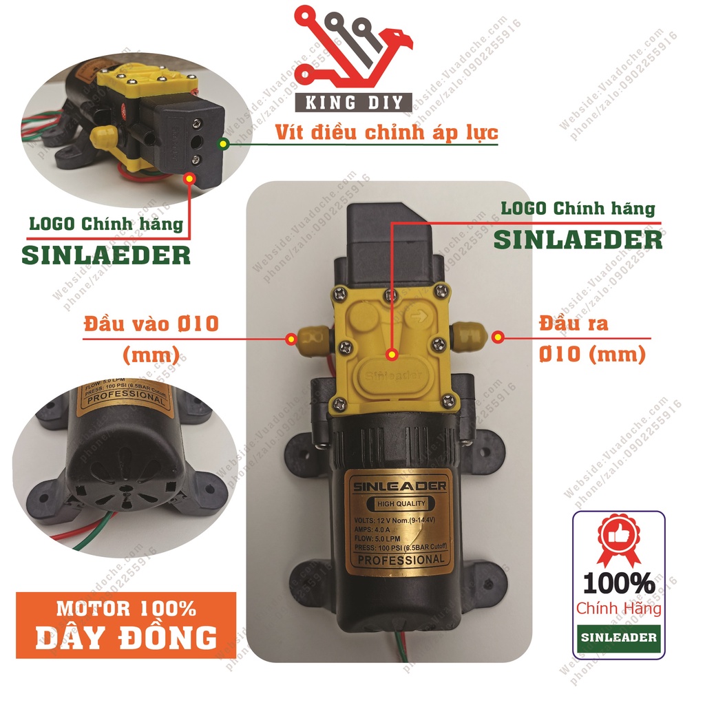 Máy bơm nước tăng áp mini 12V Sinleader động cơ 775  [100% CHÍNH HÃNG SINLEADER]