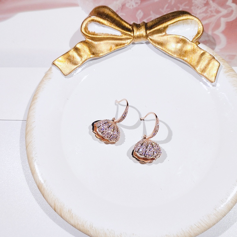 Khuyên tai JIUDUOLAN mặt dạng quạt đính hạt ngọc trai nhân tạo màu vàng hồng thời trang thanh lịch cho nữ