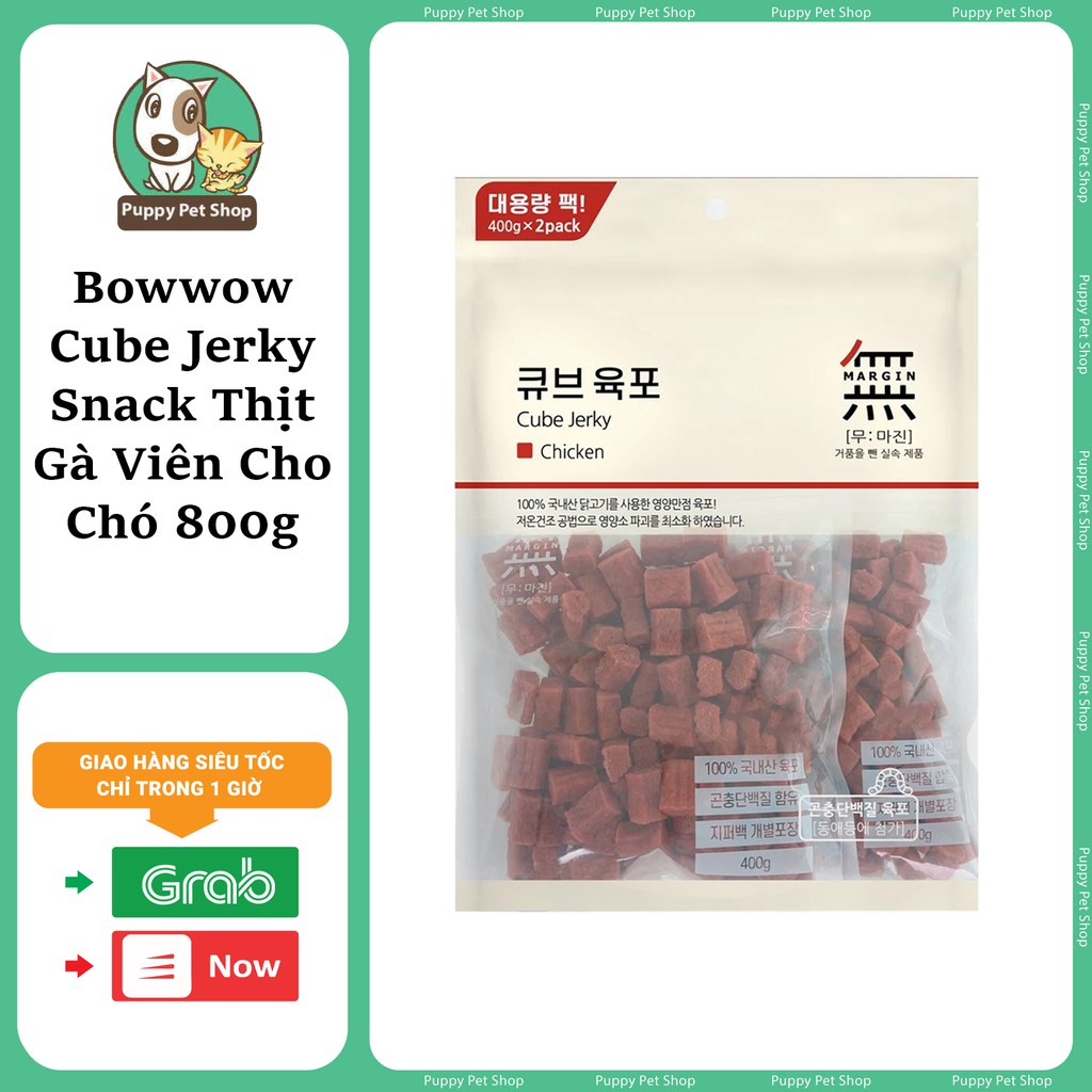 Bowwow Viên Thịt Bò Gà Cá Hồi Cube Jerky Snack Cho Chó 800g