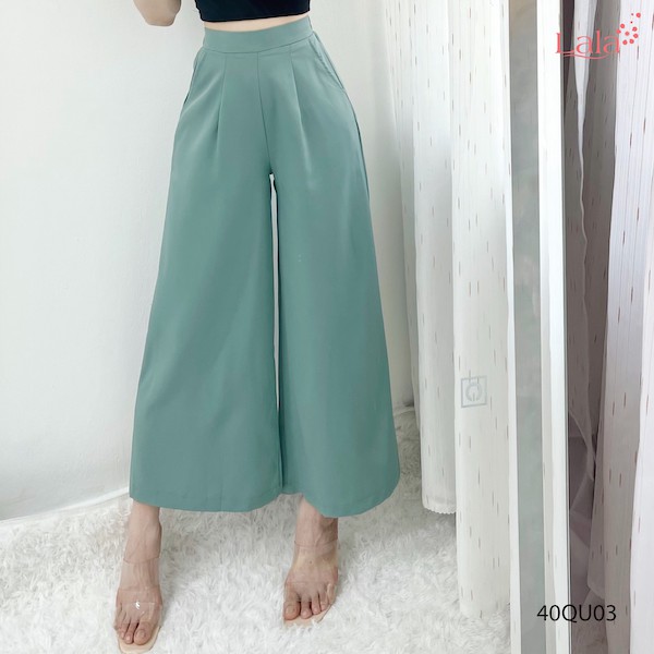 Quần tây nữ ống rộng cơ bản, dáng lửng, cạp chun sau, đủ size, đồ công sở thanh lịch, sang trọng 40QU03 | BigBuy360 - bigbuy360.vn