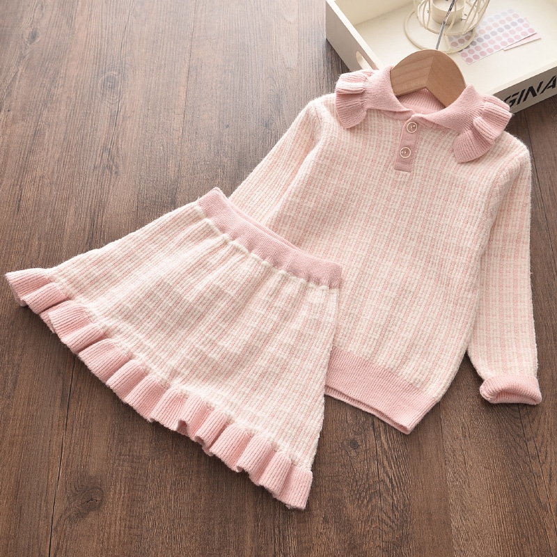 Set Đồ 2 Món BEAR LEADER Gồm Áo Sweater Phối Bèo Và Chân Váy Thời Trang Thu Đông 2020 Mới Cho Bé Gái