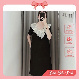 Đầm Đũi Suông Ngắn Tay Váy Dáng Dài Cổ Chữ V Xếp Ly Thoáng Mát Hàng VNXK