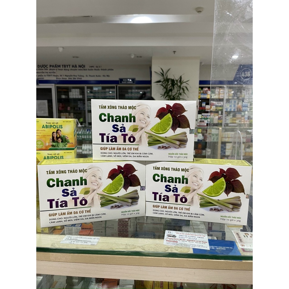 Tắm xông Thảo mộc Chanh -Sả- Tía tô (Hộp 10 gói )