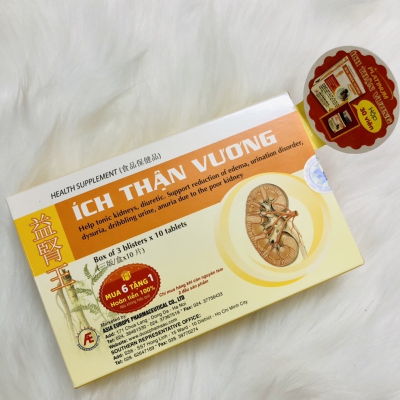 ÍCH THẬN VƯƠNG - TÍCH ĐIỂM 6 TẶNG 1 - SUY THẬN, CẢI THIỆN CHỨC NĂNG THẬN (HỘP 30 VIÊN)