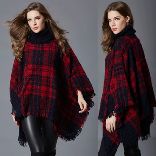 Áo Choàng Dệt Kim Cổ Lọ Tay Cánh Dơi Phối Tua Rua Phong Cách Retro