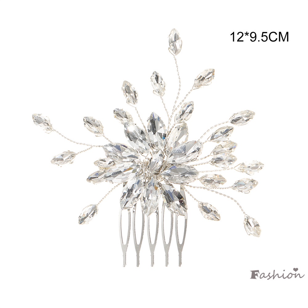 Lược Cài Tóc 5 Răng Bằng Hợp Kim Bạc Không Gây Dị Ứng Hình Lá Pha Lê Cho Mẹ Và Bé