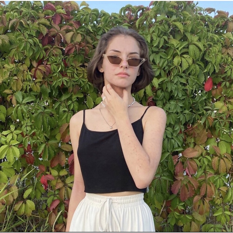 Áo hai dây croptop Shein dáng ôm body chất thun trơn đẹp co giãn