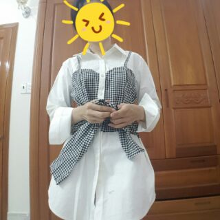 Áo sơ mi phối caro kiểu (kèm ảnh thật)