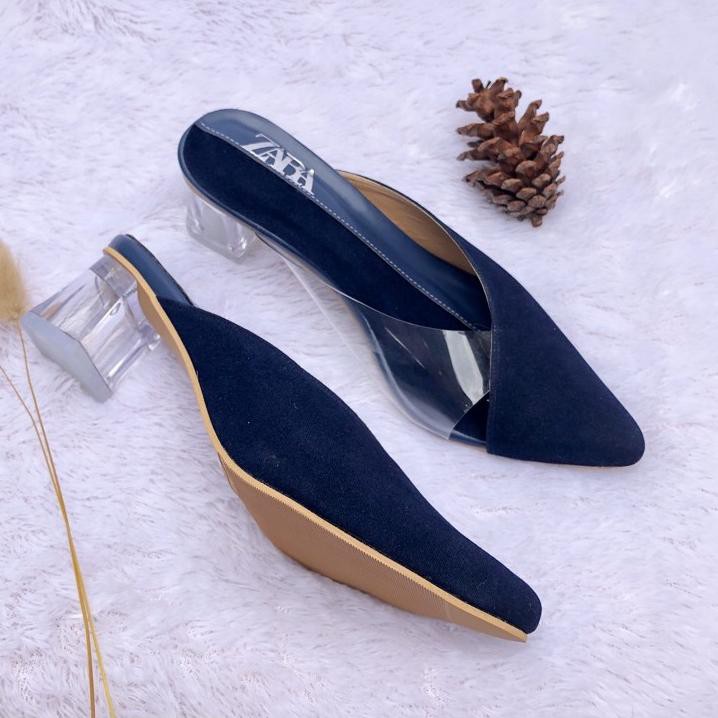 ZARA Giày Sandal Quai Ngang Mặt Kính Trái Phải Hiệu Dulu Tunggu Am010