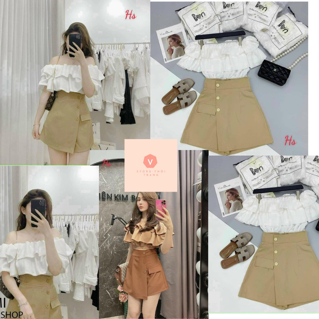 Set chân váy 3 cúc áo trễ vai THÚY VI STORE SP000444