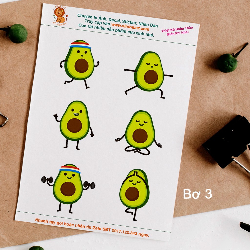 [CHỈ 4900đ] Sticker Quả bơ cute, nhãn dán, decal quả Bơ (Avocado) dùng để dán sổ Trang Trí Nhật Ký, Kế Hoạch | Nhiều mẫu