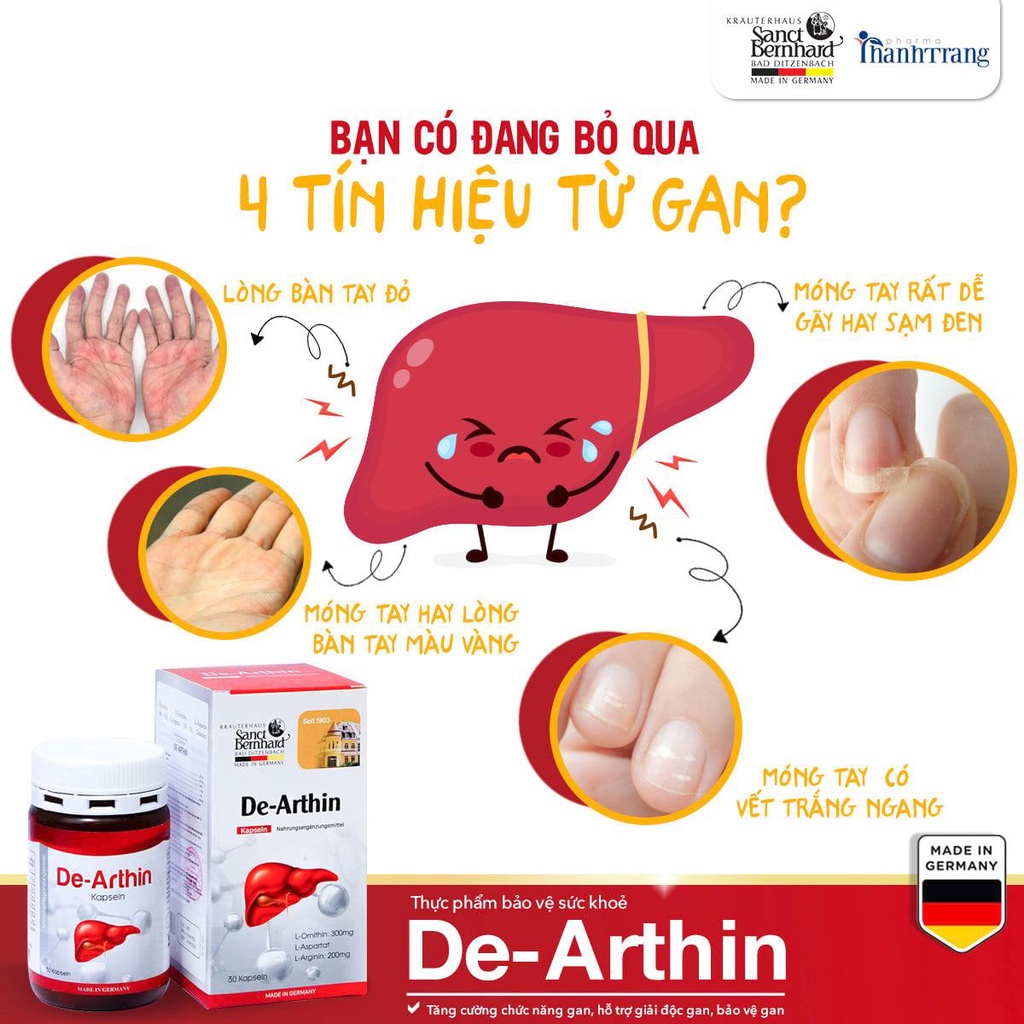 Bổ gan De Arthin hỗ trợ giải độc gan hạ men gan hộp 30 Viên Chính hãng Sanct Bernhard Đức