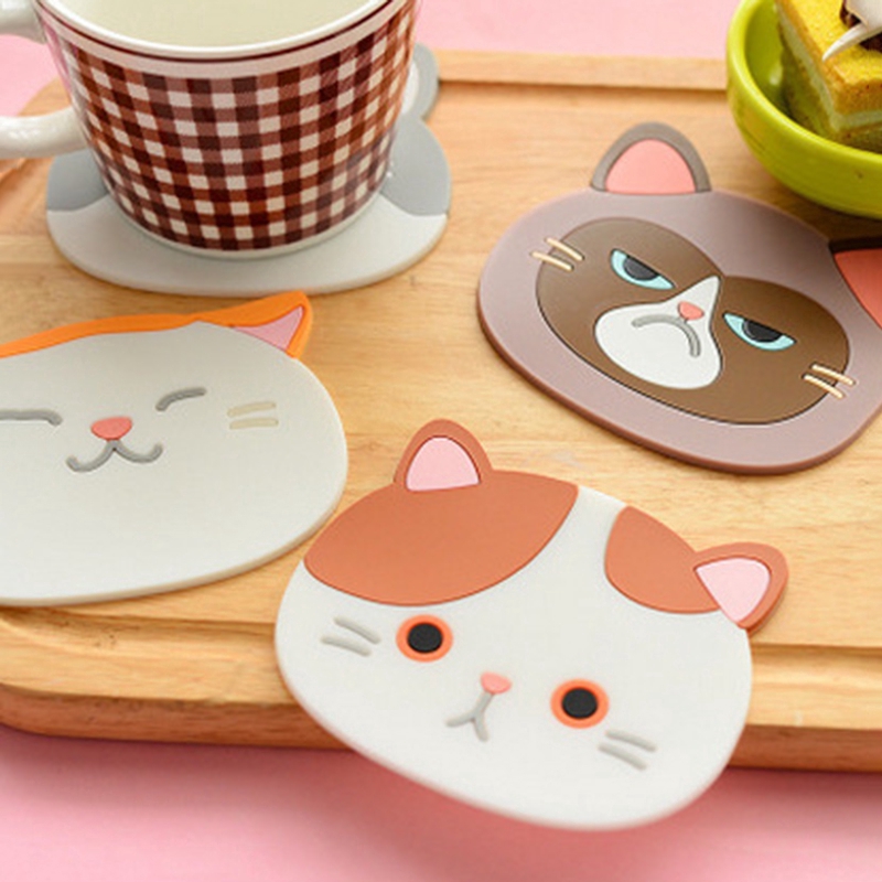 Miếng lót ly silicone hình mèo đáng yêu