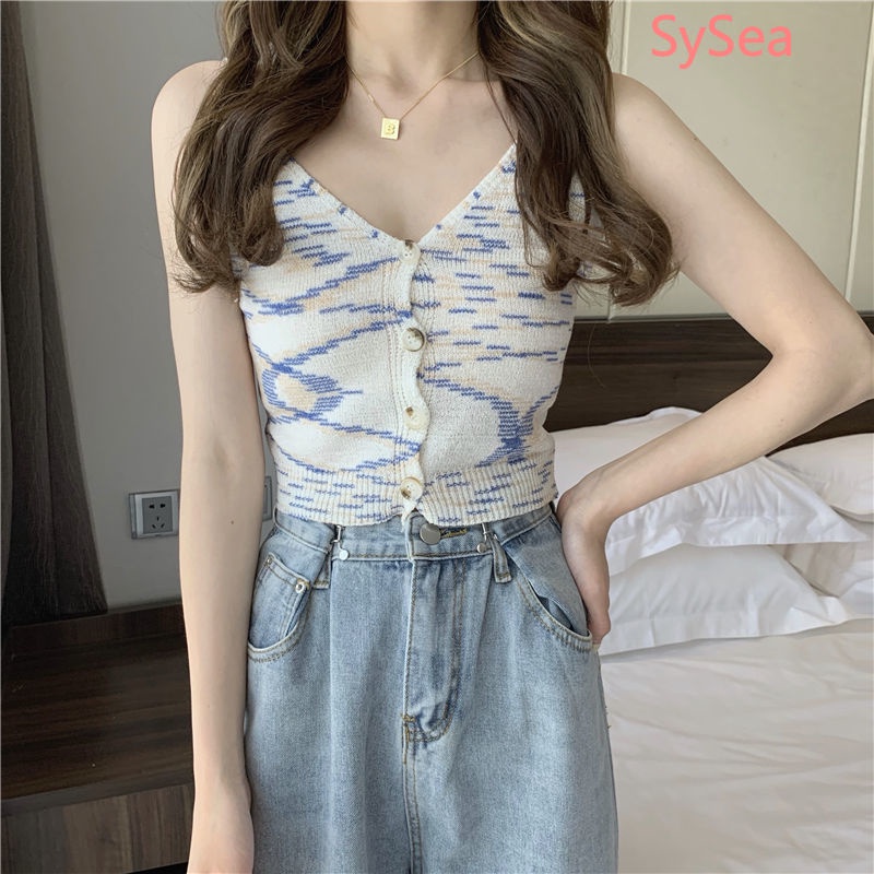 Áo Croptop Dệt Kim Sát Nách Màu Cầu Vồng Thời Trang Mùa Hè Cho Nữ