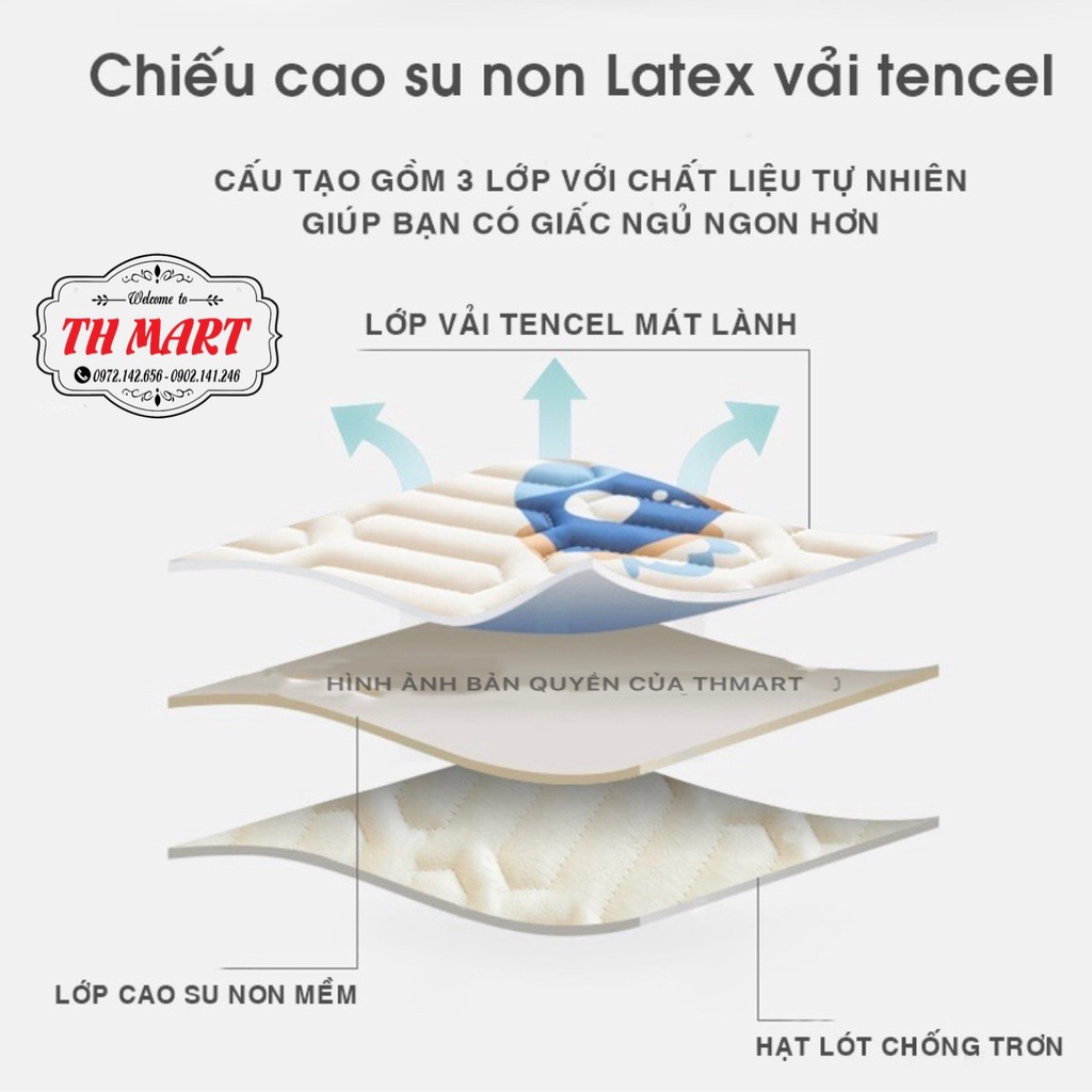 Chiếu Điều Hoà Cao-Su Non 3D Tặng Kèm 2 Vỏ Gối Cùng Loại Tencel Latex,Mềm Mịn Thoáng Mát Nhập Khẩu ( Hàng Loại 1 )