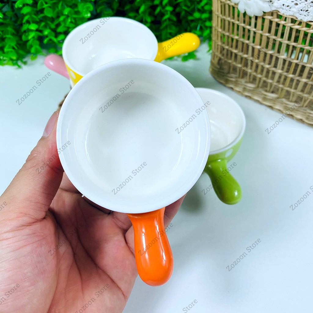 Bát ăn dặm cho bé, bát ăn dặm gốm sứ chấm bi có tay cầm 100ml - Zozoon Store