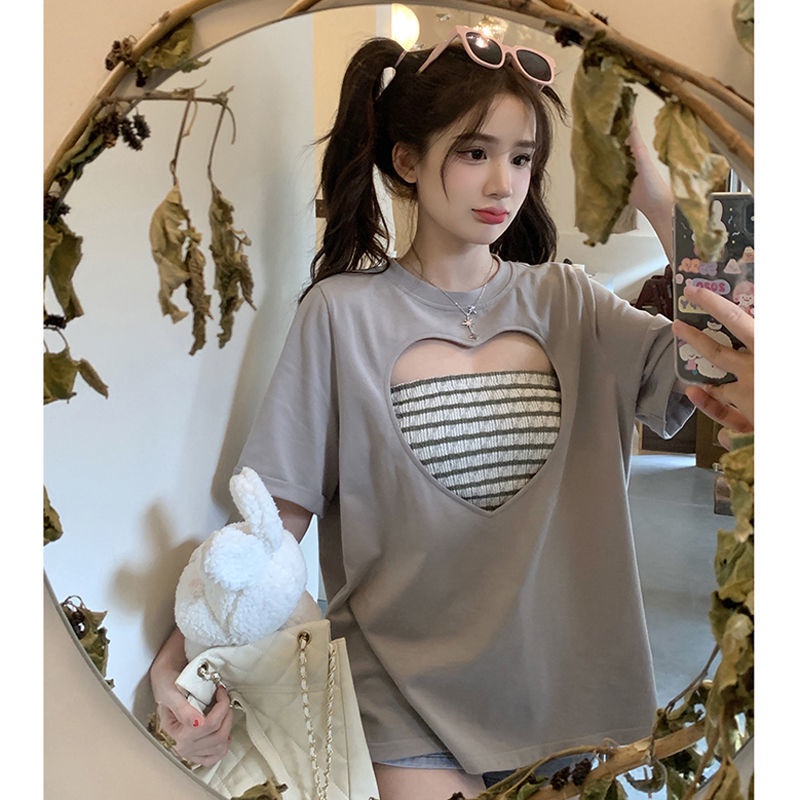Áo Thun Tay Ngắn Dáng Rộng Họa Tiết Trái Tim Phong Cách Hàn Quốc Thời Trang Cho Nữ JH-TX-226