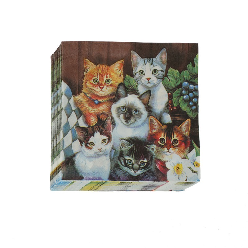 Set 20 Tờ Khăn Giấy Hình Mèo Xinh Xắn Dùng Để Trang Trí Nội Thất