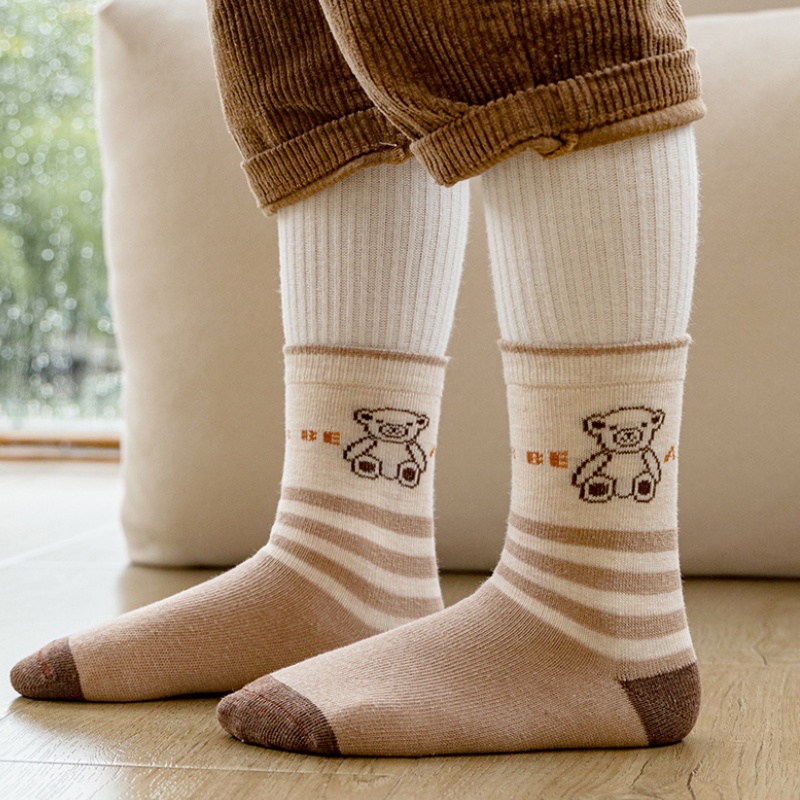 Set 5 đôi vớ cotton cổ vừa hình gấu KOKOROCARE ml-09 2022 cho bé trai và bé gái s/ m/ l 1-8 tuổi