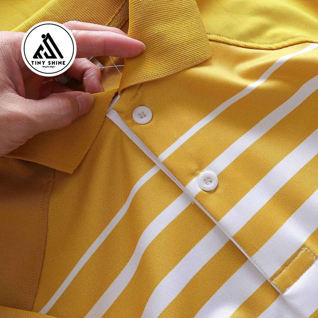 Áo Polo Cotton In Sọc Ngang Trắng Tay Ngắn Trẻ Trung Hiện Đại (TinyShine)
