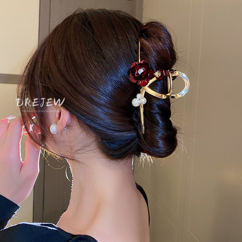 Kẹp tóc DREJEW hình hoa đính ngọc trai sang trọng phong cách Hàn Quốc