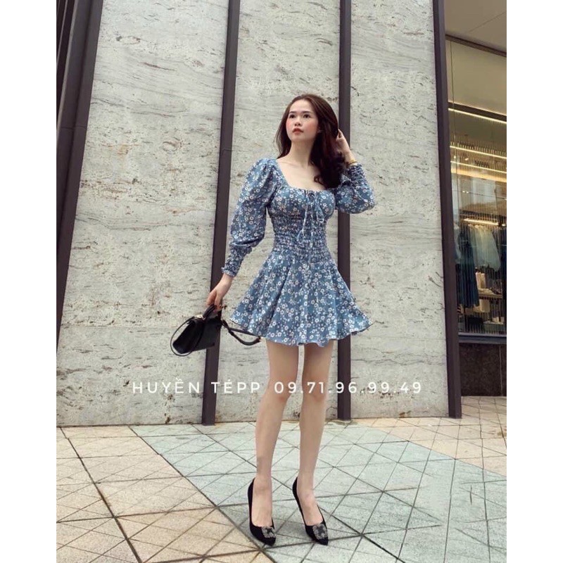 váy jum hoa nhi tay dài cổ vuông hot