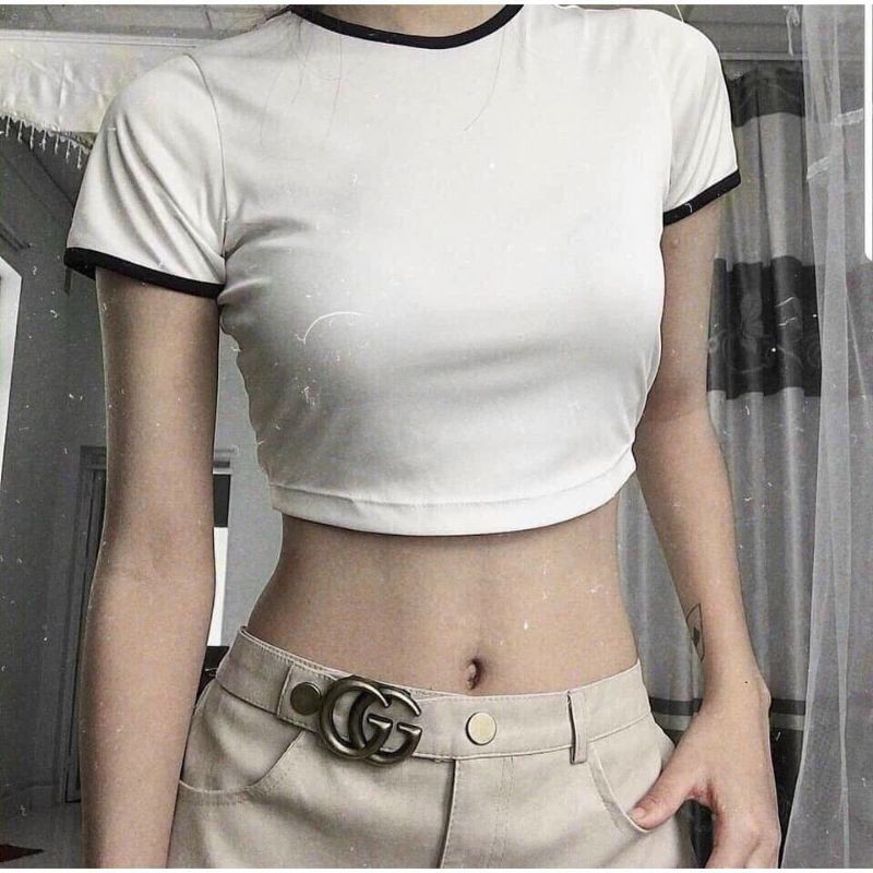 Áo croptop viền tay ngắn