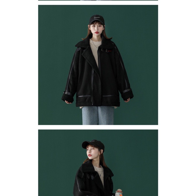 (HÀNG CÓ SẴN)-Áo khoác jacket da lộn lót lông cừu unisex