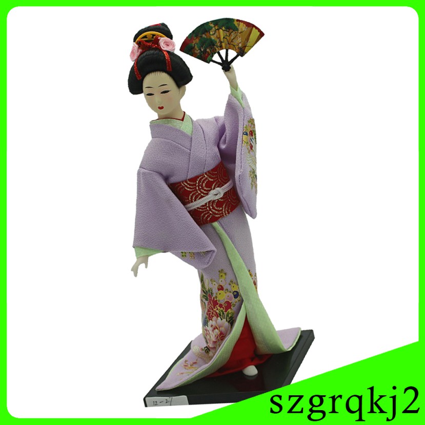 Búp Bê Geisha Mặc Kimono Màu Tím Cỡ 12inch Trang Trí Nhà Cửa