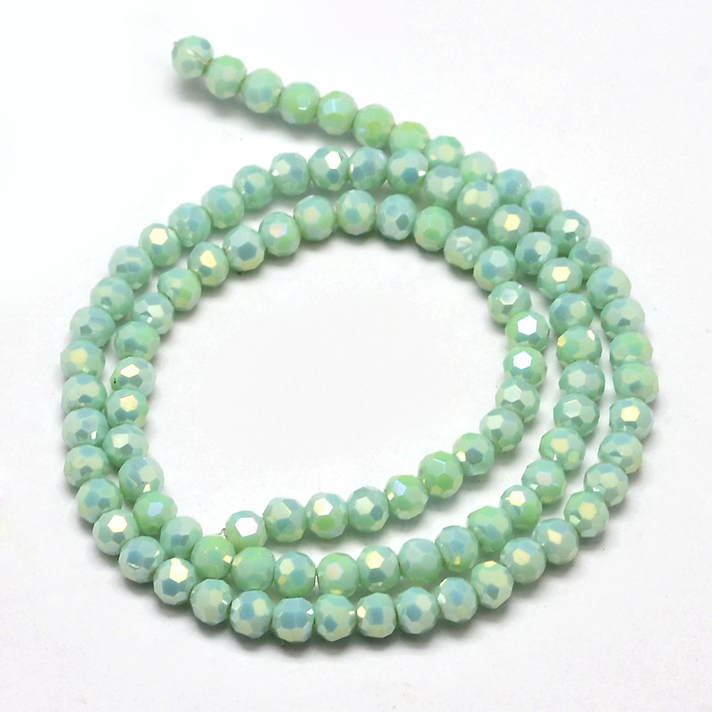 1strand Faceted Round Full Rainbow Plated Electroplate Glass Beads Strands Pale Green 4mm Hole: 1mm about 100pcs/strand 14.9 inch