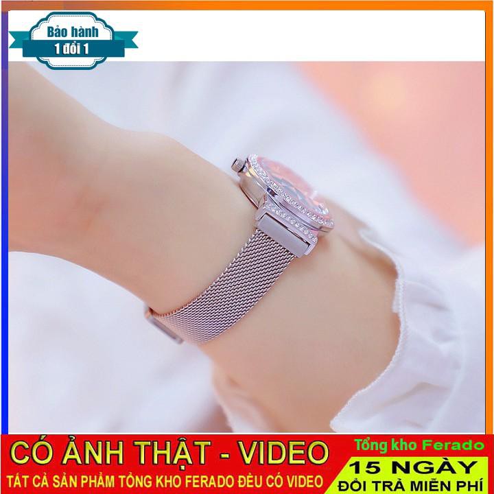 Đồng hồ nữ Bee Sister FA1591 dây thép cao cấp, khóa nam châm, mặt tròn đính đá đa giác.