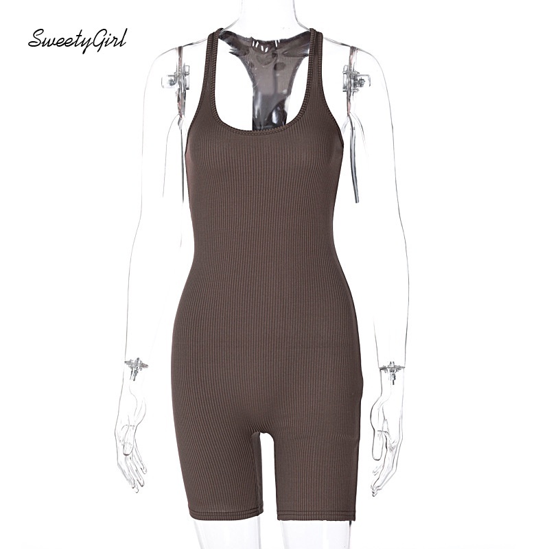 Áo liền quần cổ chữ U không tay màu trơn thời trang cho nữ