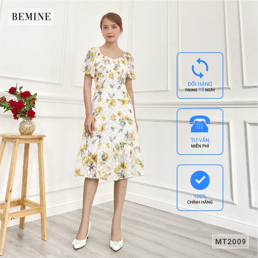 Đầm hoa ly ngực tùng đuôi cá cánh tiên BEMINE MT2009VANG