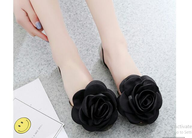 Giày nhựa hoa hồng vải lụa, , )