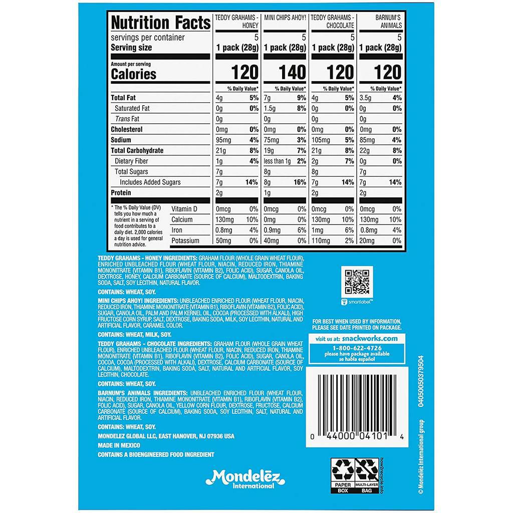 Bánh quy Nabisco Teddy mini hộp lớn 20 gói tiện lợi/ Hàng nhập Mỹ, USA, Chip Ahoy, Teddy