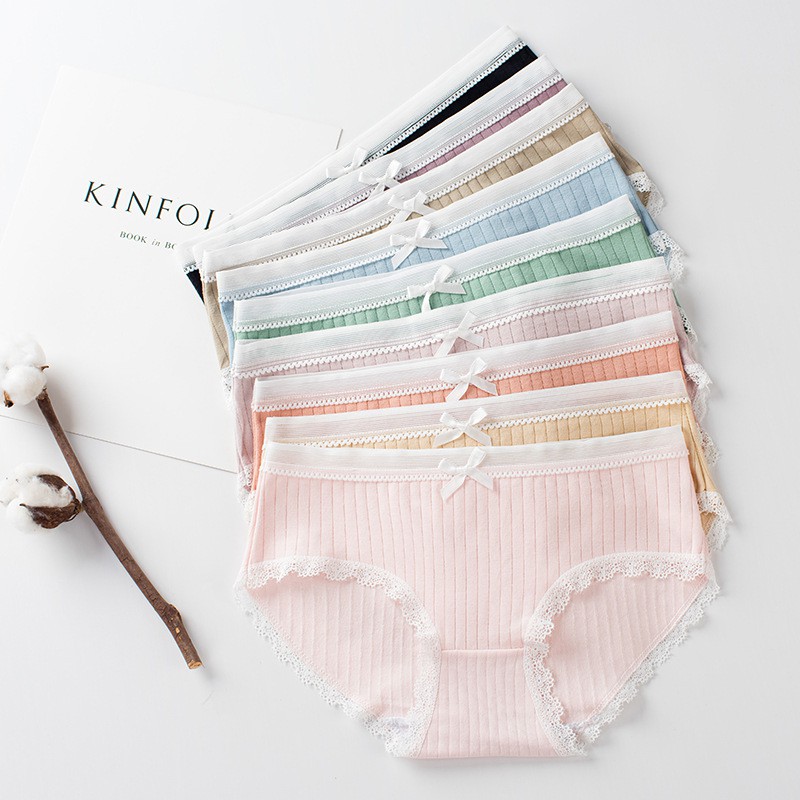 [Set 10 quần] quần lót nữ cotton gân tre viền ren gắn nơ sexy tôn dáng GT10