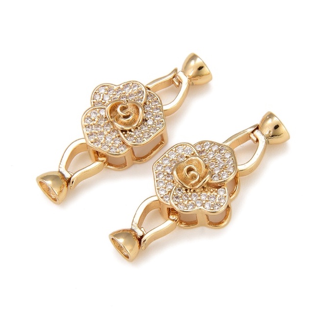 Phụ kiện trang sức  - Chốt khóa hoa hồng nạm đá đá làm chuỗi vòng cổ vòng tay