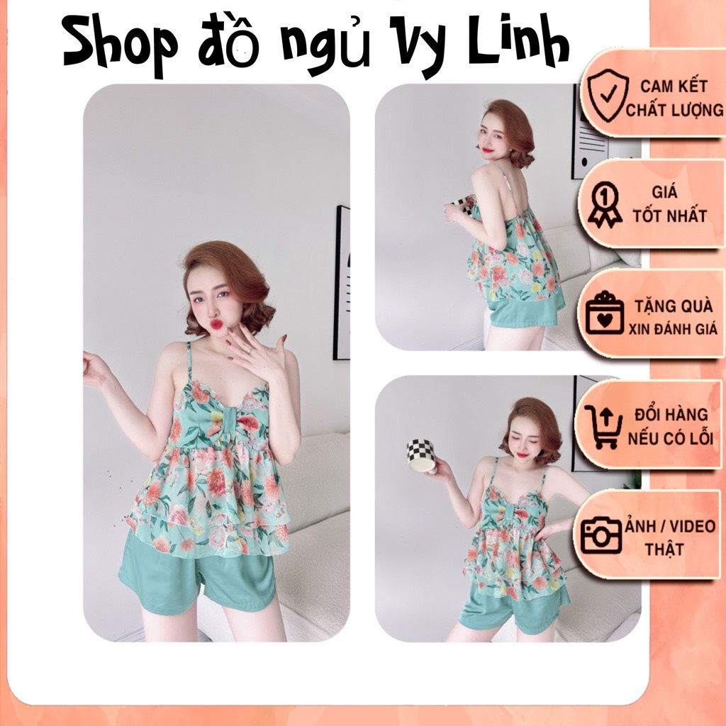 Set Ngủ Dây Áo Voan Phối Quần Latin Cao Cấp S617 - đồ ngủ cao cấp Vy Linh