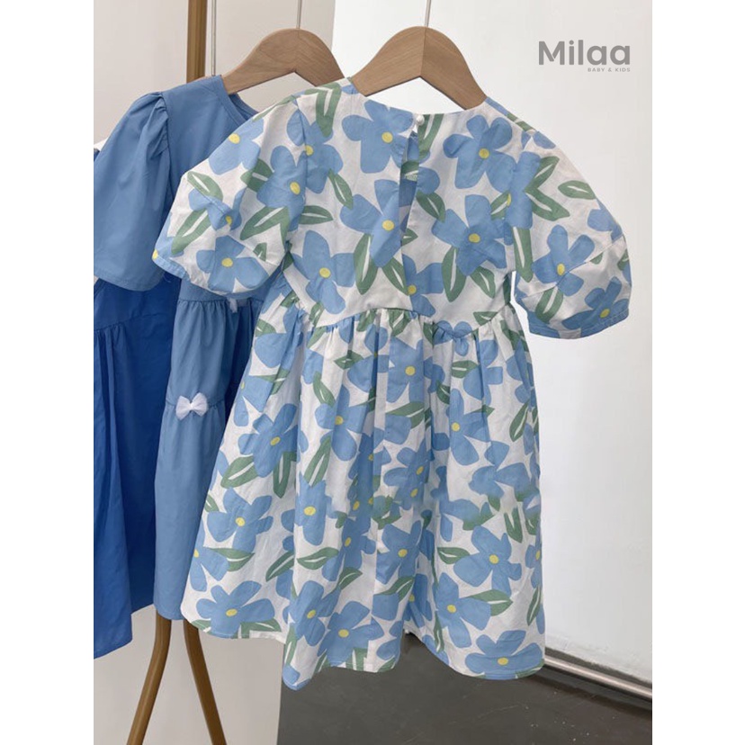 Đầm Bé Gái Hoạ Tiết Bông Hoa Xanh Chất Mềm Mịn MiLaa Kids