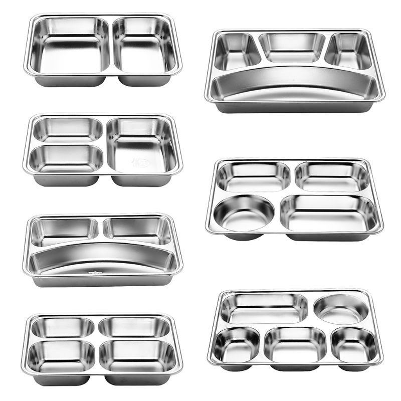 Khay Đựng Thức Ăn 3/5/4 Ngăn Bằng Thép Không Gỉ